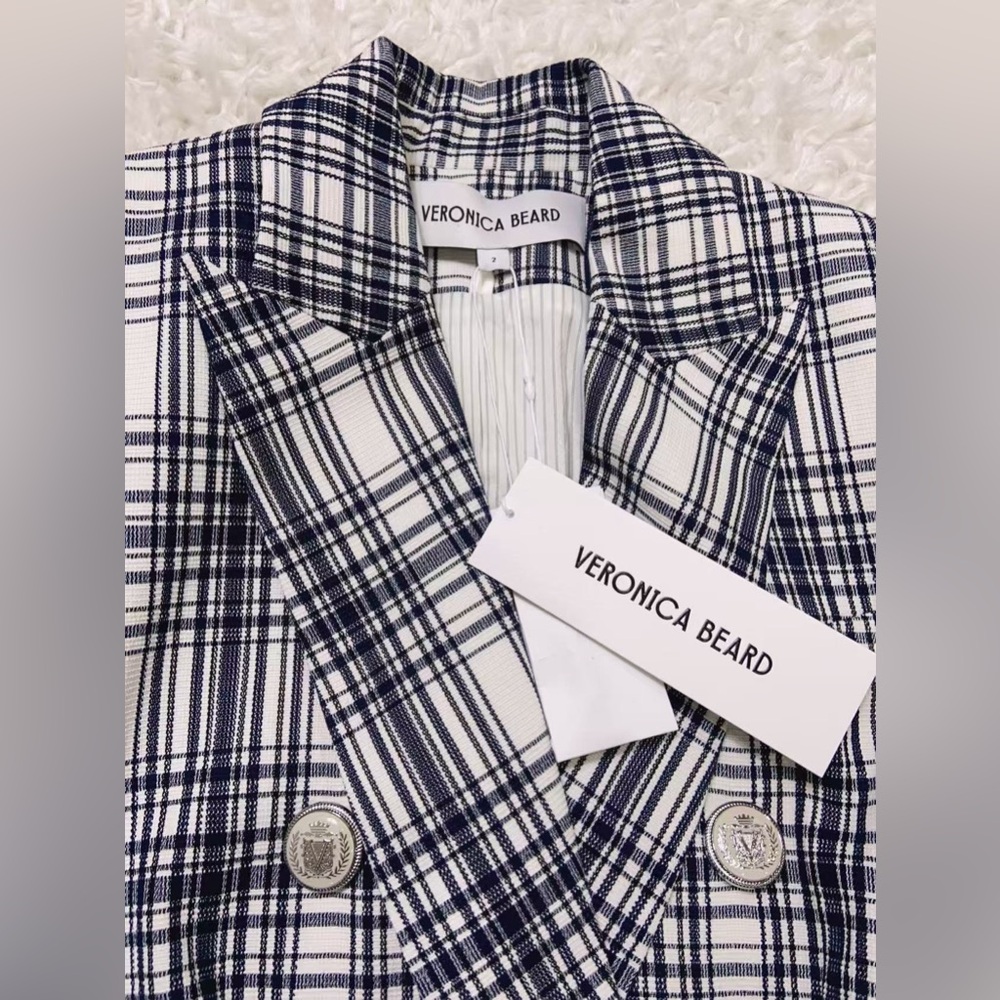 NWT $898 Veronica Beard Miller Plaid Wool Blend Dickey Jacket - Picture 2 of 6